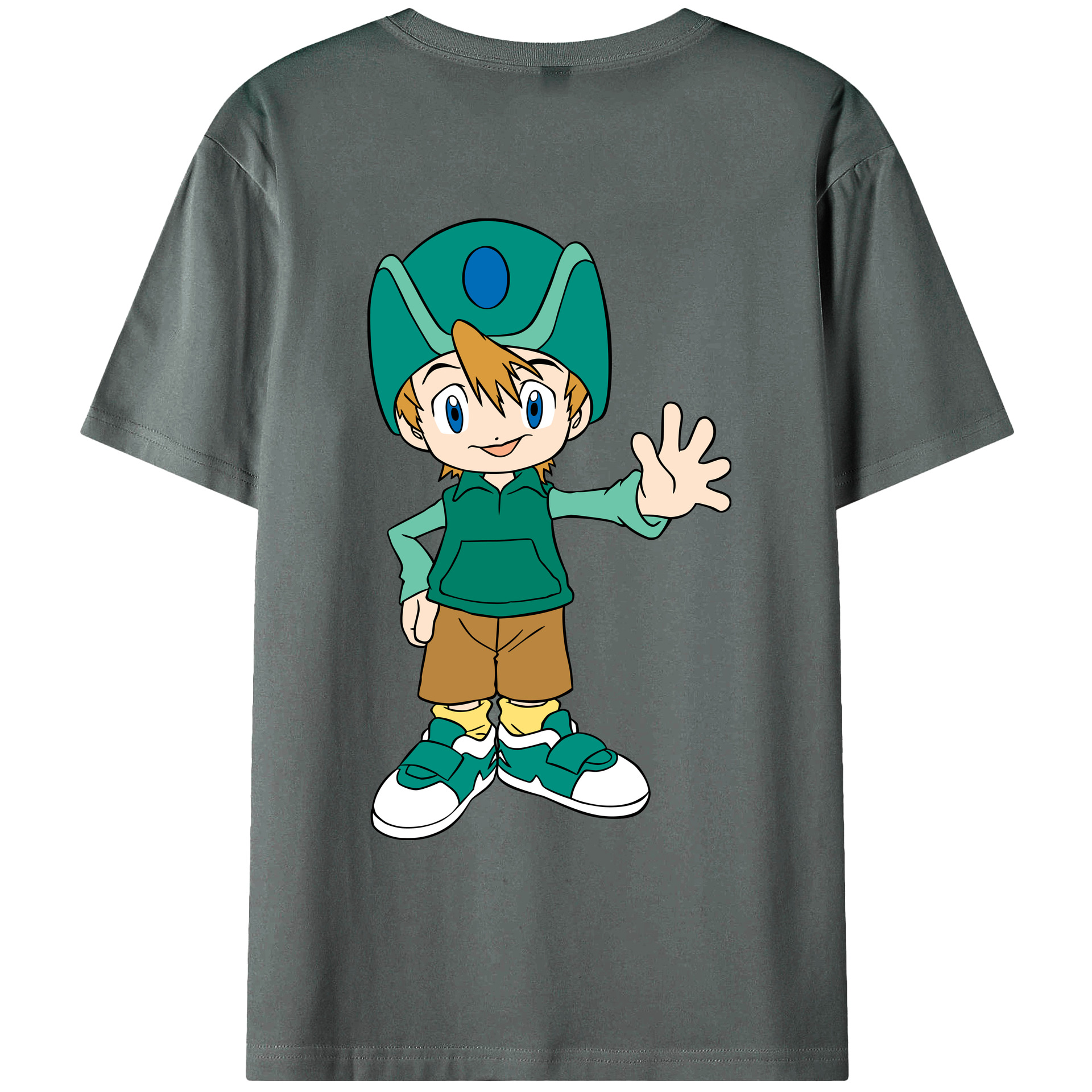 （画像用） Digimon デジタルモンスター/デジモン 綿100％ メンズ半袖Tシャツ（バックプリント） 通気性